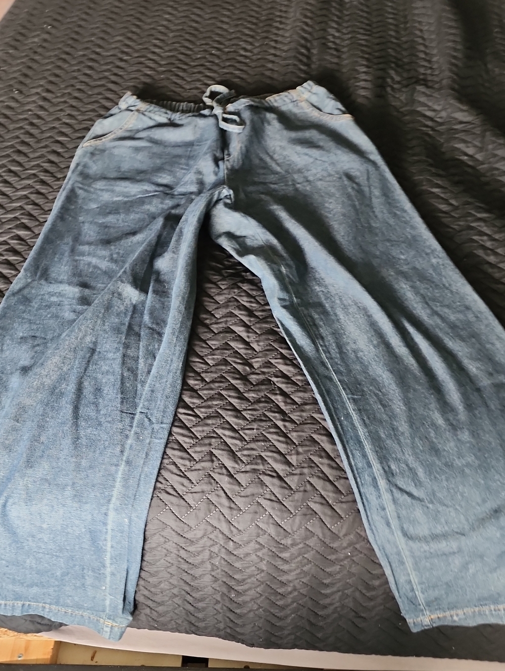 Women’s Blue Wide-Leg Drawstring Jeans